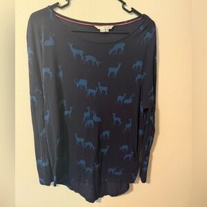 Boden Dark Blue Long Sleeve Top with Animal Pattern
